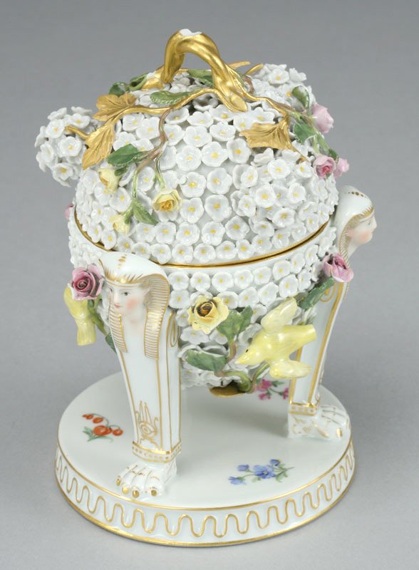A Meissen porcelain Snowball covered ink well