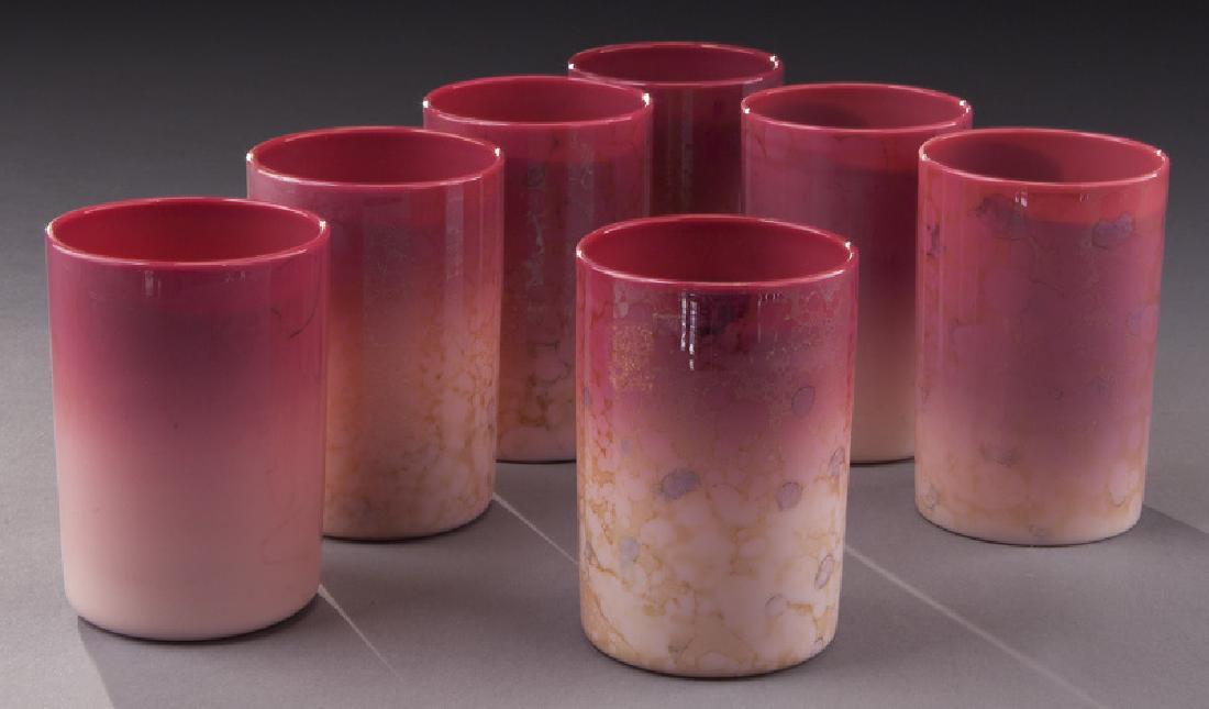 (7) New England agata tumblers,: (7) New England agata tumblers, wild rose color with variation of staining. 4"H, Circa - 1890. PROVENANCE: From the Estate of John W. Lolley, Monroe, Louisiana.