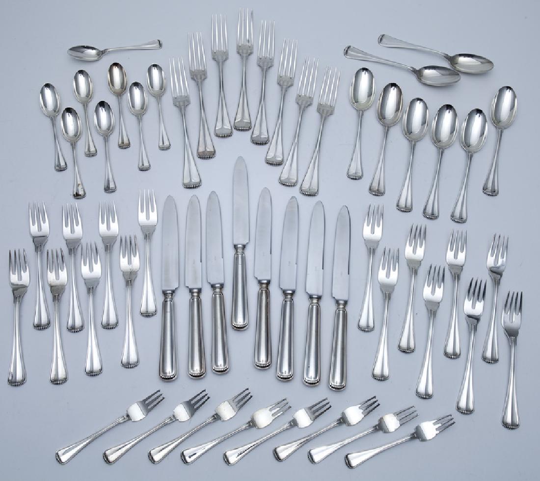 (56) Pcs. Buccellati Milano sterling flatware,: (56) Pcs. Buccellati Milano sterling flatware, comprising: (8) dinner knives; (8) dinner forks; (8) lunch forks; (8) salad forks; (8) tablespoons; (8) teaspoons; (8) cocktail forks. Marked, "Buccellat