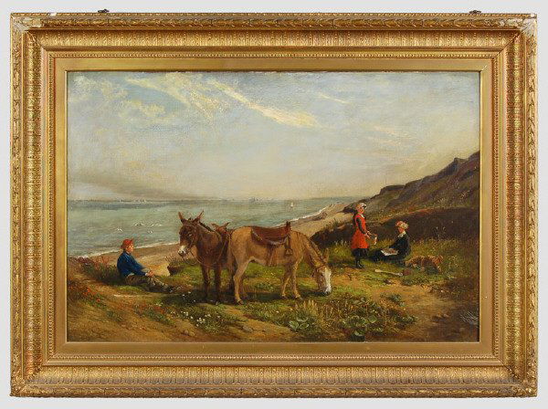 John Duvall oil painting on canvas seaside: landscape. Signed lower left, "J. Duvall '81." Site: 26.5"H x 40.5"W; Frame: 38"H x 52"W.