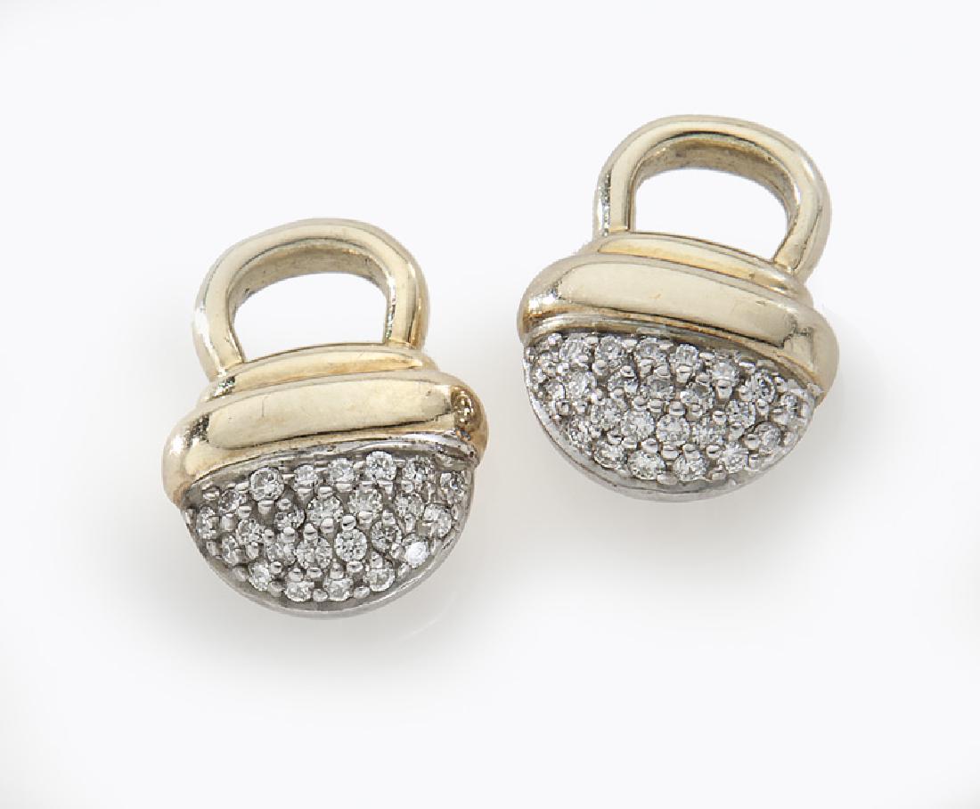 Pair David Yurman 18K gold, diamond and sterling: Pair David Yurman 18K gold, diamond and sterling locket pendants. Stamped, "D.Y. 925 750". 8.0 grams. .625"L, Circa - 20th C.