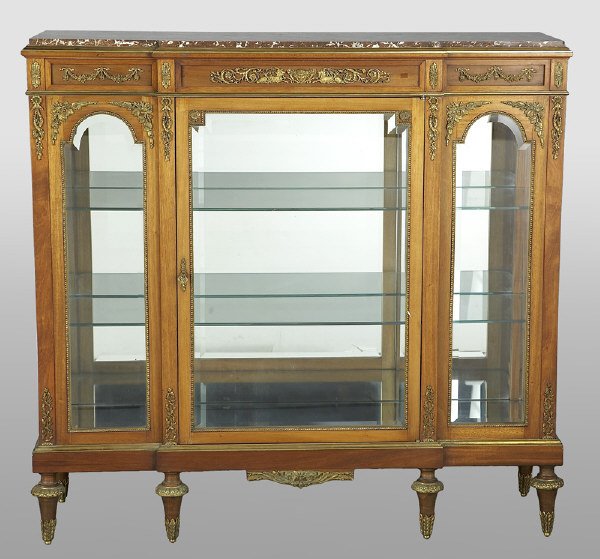 Ormolu mounted mahogany breakfront vitrine
