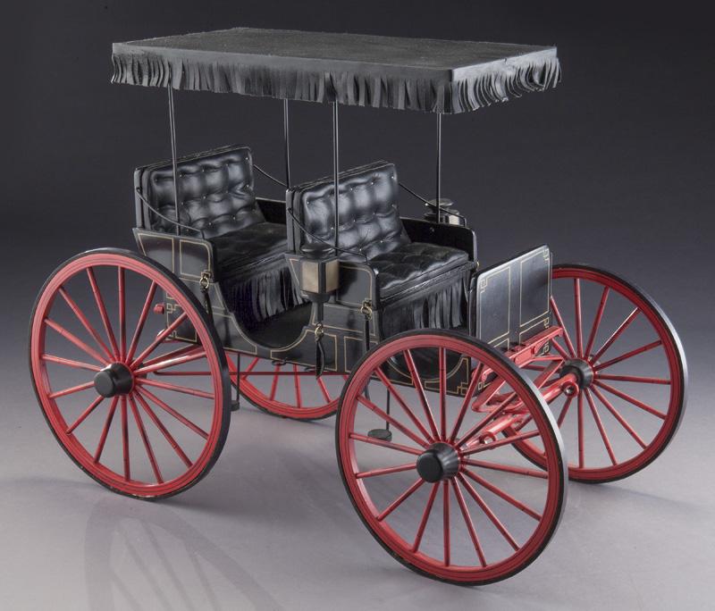 Dale Ford "Surrey" wood carved wagon.: Dale Ford "Surrey" wood carved wagon. With original wooden painted box. PROVENANCE: Scottsdale Art Auction, Scottsdale, AZ, Lot 66P. 16"H x 18"W, Circa - 1934.