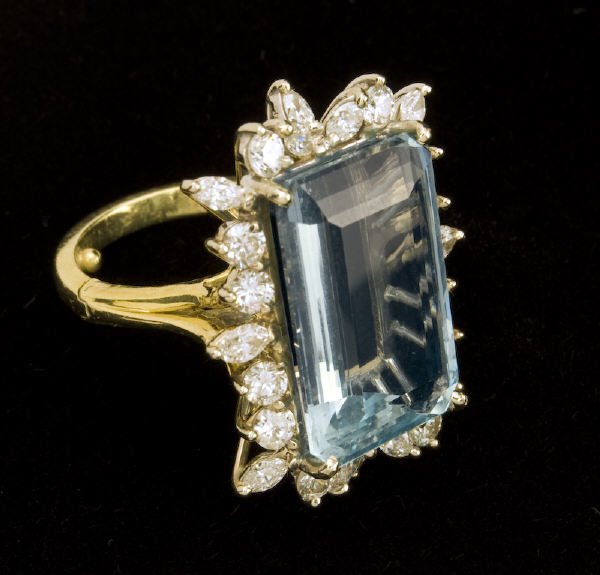 18K gold, aquamarine and diamond dinner ring - 2