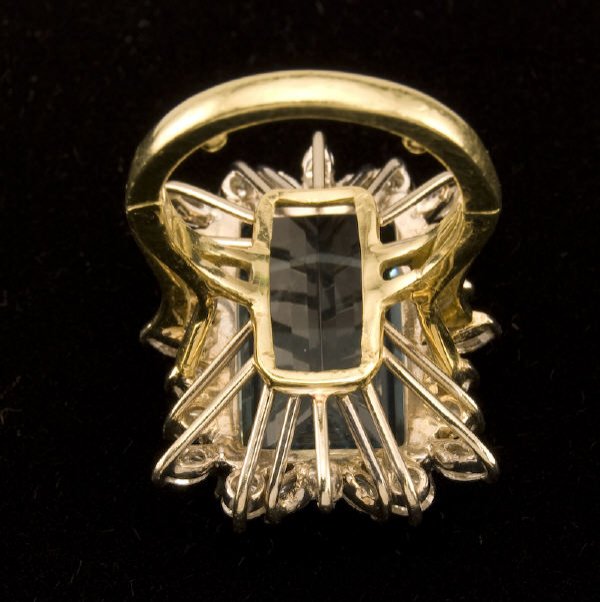 18K gold, aquamarine and diamond dinner ring - 3