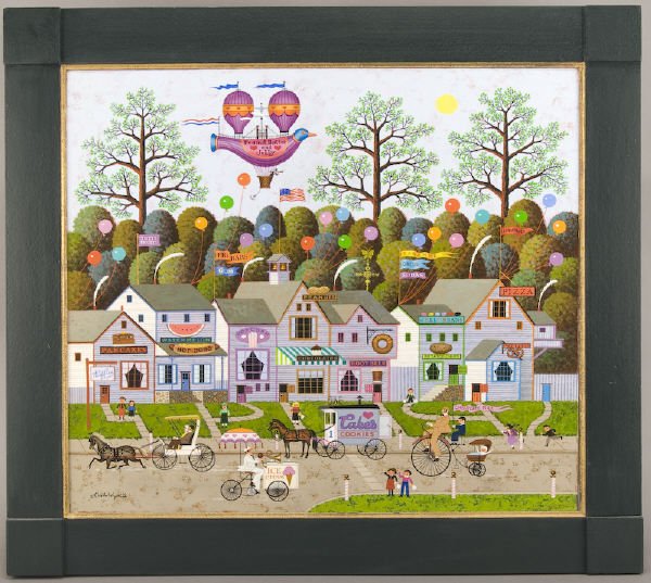 Charles Wysocki, "Confection Street" oil painting