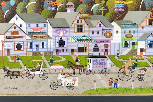 Charles Wysocki, "Confection Street" oil painting - 2