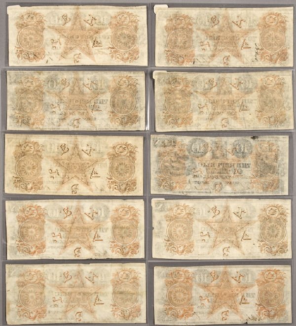 (10) $10 A-5 Republic of Texas banknotes, - 2