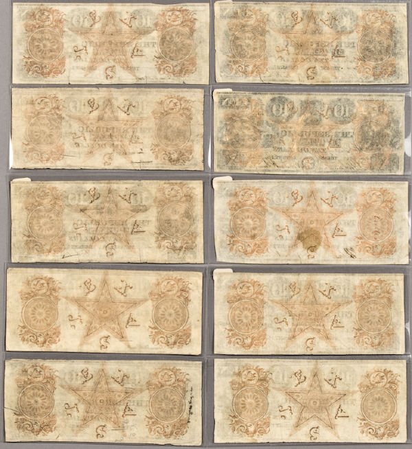 (10) $10 A-5 Republic of Texas banknotes, - 2