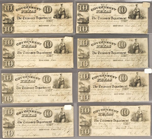 (8) $10 H-17A Republic of Texas Sam Houston