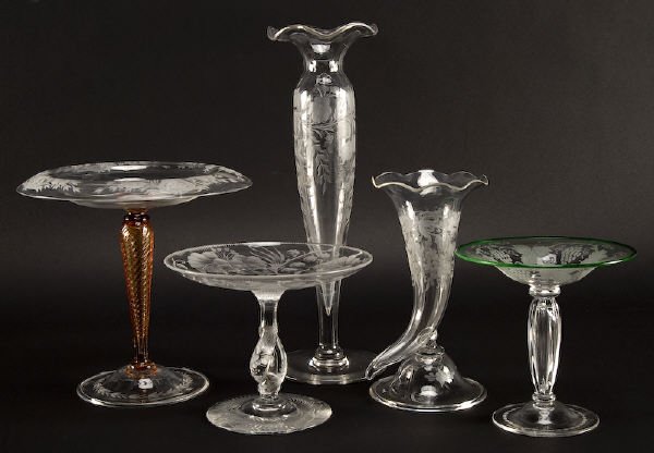 (5) Pcs. American art glass including: (1) Steuben
