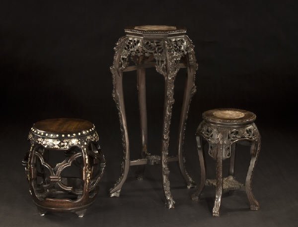 (3) Chinese carved rosewood stands