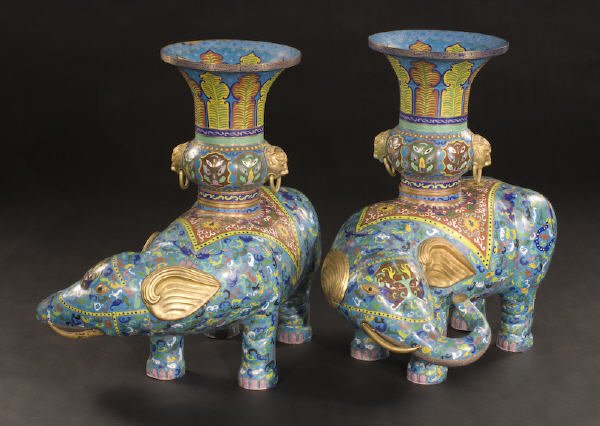 Pr. Chinese cloisonne elephant figures