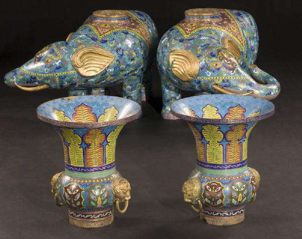 Pr. Chinese cloisonne elephant figures - 5