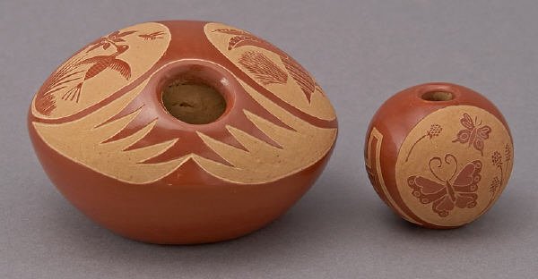 2 Pcs. Santa Clara sgraffito redware pottery