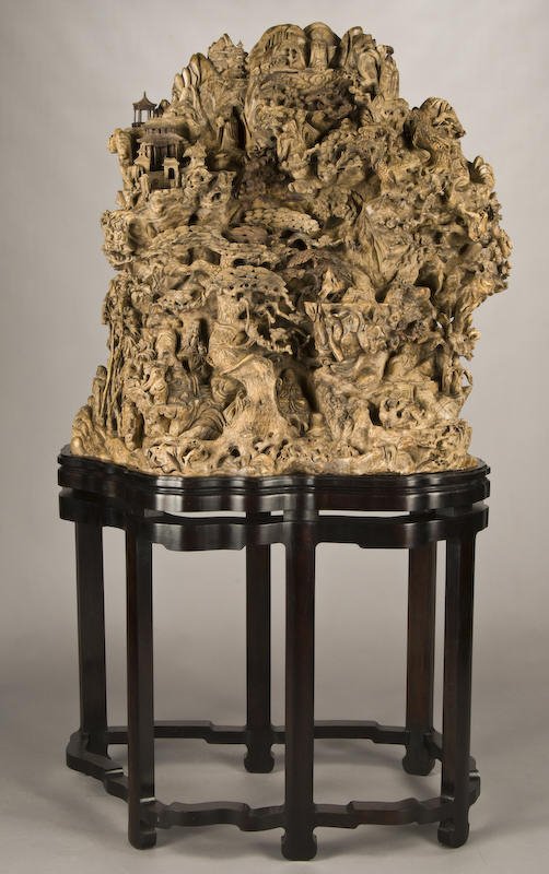 Chinese carved burl wood mountain