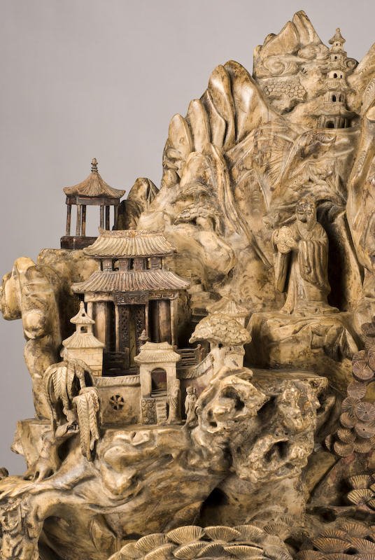 Chinese carved burl wood mountain - 2