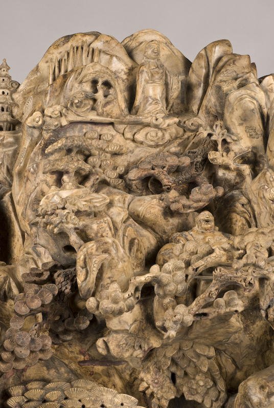 Chinese carved burl wood mountain - 3