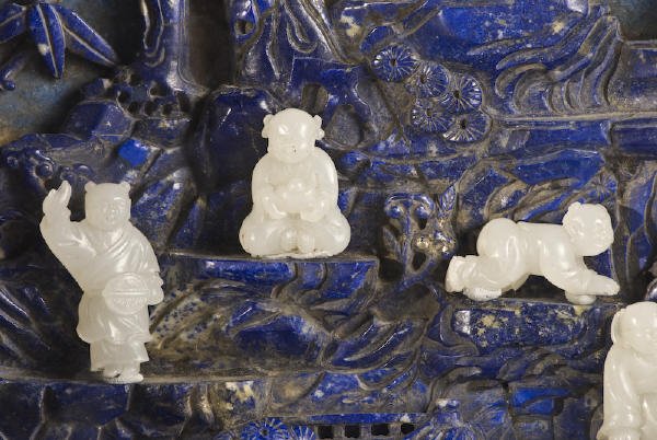 Chinese Qing jade and lapis lazuli table screen - 10