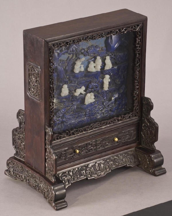 Chinese Qing jade and lapis lazuli table screen - 2