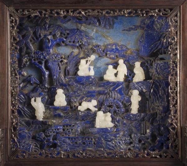 Chinese Qing jade and lapis lazuli table screen - 9