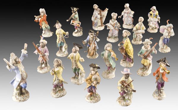 20 Pcs. Meissen porcelain monkey band figures