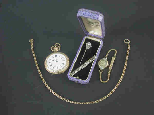 (4)pcs. Gold pocket watches & 14k gold