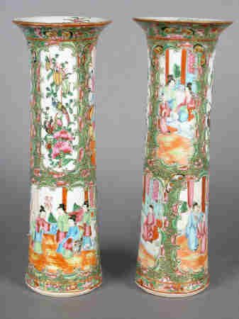 Pair Chinese Mandarin Rose vases