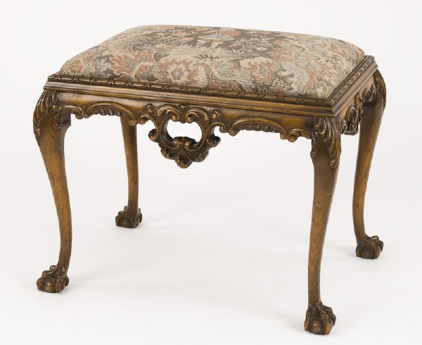 English Chippendale style stool with needlepoint