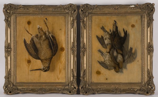 Pr. Trompe l' oeil oil paintings on artist board,