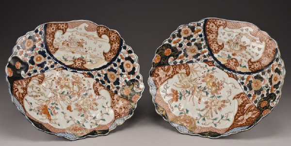 Pr. Imari floral shaped chargers
