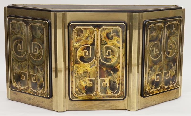 Mastercraft console table,: with acid etching throughout. 29.5"H x 52"W x 15.5"D, Circa - 20th C.