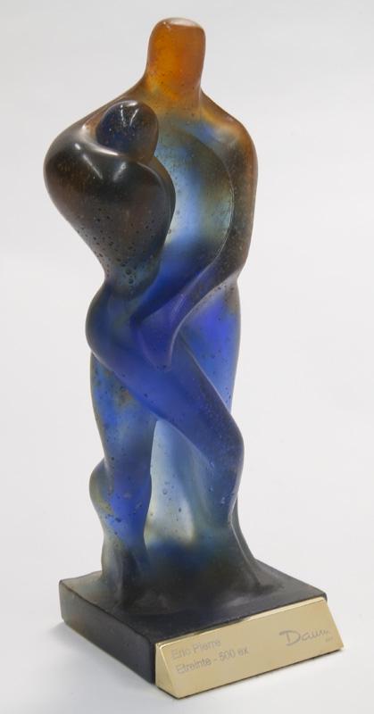Daum France Patte de Verre "Etreinte" figure,: designed by Eric Pierre. Base stamped for Eric Pierre and signed and numbered, "Daum France 406/500". With box. 8.75"H, Circa - 20th C.