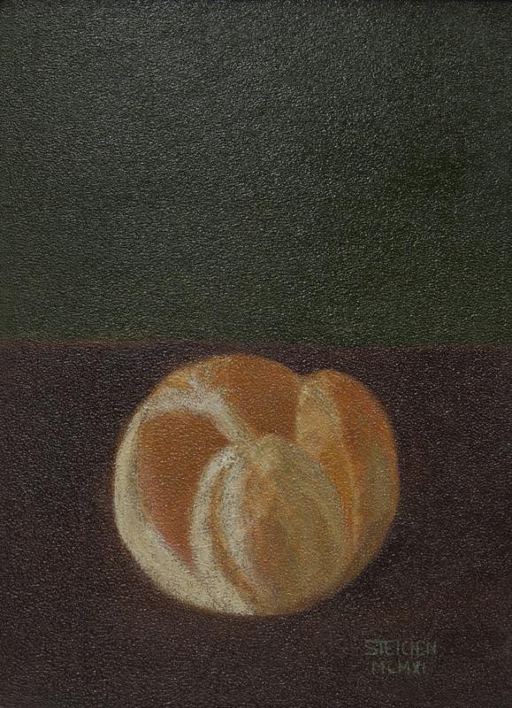 Edward Steichen "Peeled Orange" oil on board,: 1911. Signed and dated lower right, "Steichen / MCMXI". Board: 9.875"H x 7.5"W; Frame: 15.5"H x 13.5"W. PROVENANCE: From the estate of Carl Sandburg, Steichen's brother-in-law. NOTE: Steichen, after b