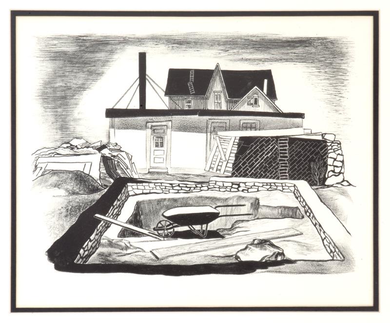 Coreen Mary Spellman lithograph,: embossed lower center with estate stamp, "Coreen Mary Spellman" (unsigned). Site: 11"H x 13.375"W; Frame: 18.25"H x 20.75"W. Coreen Mary Spellman (American/Texan, 1905 - 1978).