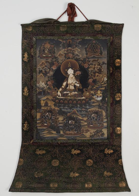 Chinese Tibetan Tangka,: depicting white tara seated on a lotus throne. PROVENANCE: From the Estate of Hang Li Wu (1903-1991), the former Minister of the Education Department of the Republic of China. Without border: 30"H x 2