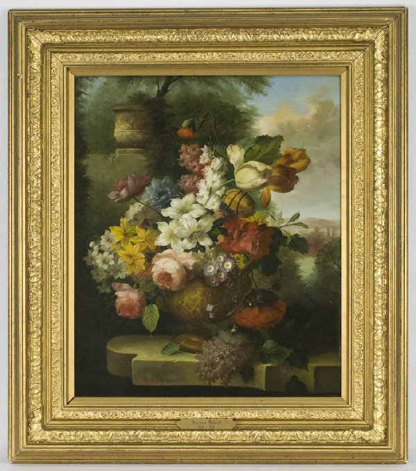 Francois Gabriel oil painting on panel,: depicting a floral still life. Panel: 24"H x 20"W; Frame: 33"H x 29"W. Signed lower left, "F. Gabriel." Francois Gabriel (French, 1893-1993). Circa - 20th C.