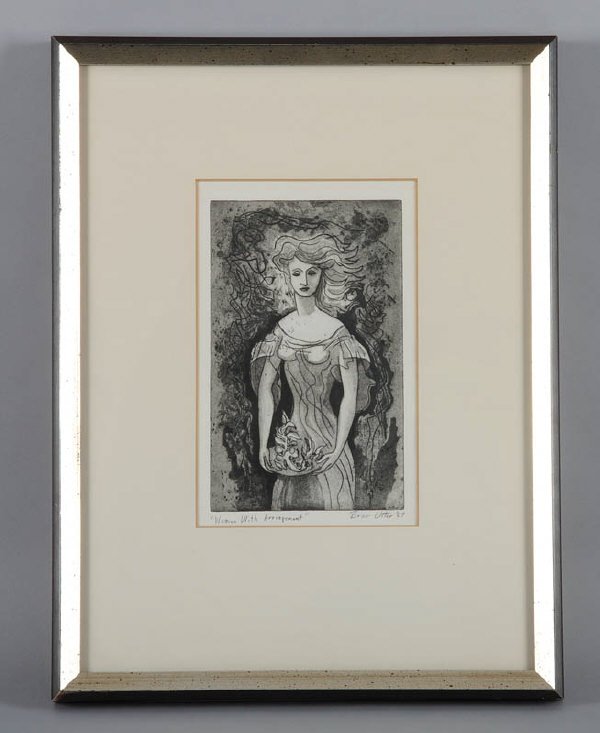 Bror Utter (Am. 1913-1993), print: Woman with Arrangement, 8"H x 5"W, Frame: 17"H x 13"W, signed lower right: Bror Utter 67