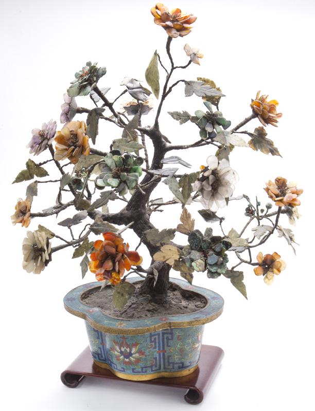 Chinese Qing cloisonne jade tree, (1 of 6)