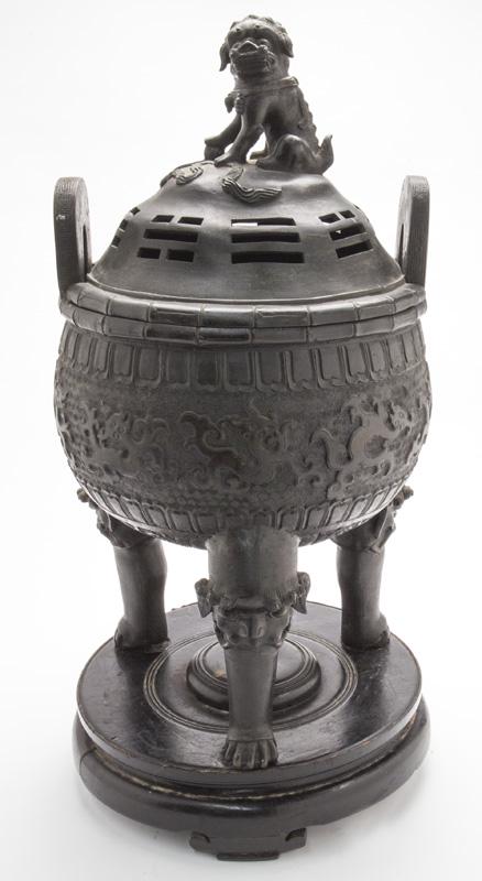 Chinese Ming bronze tri-pod censer, (1 of 9)