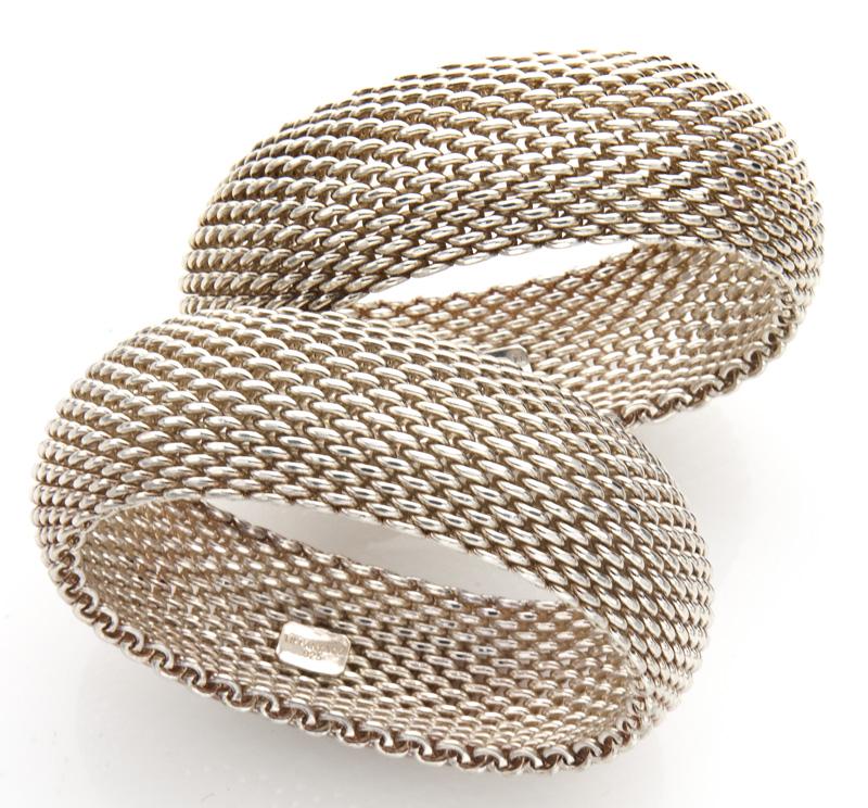 Pr. Tiffany & Co. sterling silver mesh bangles. (1 of 2)