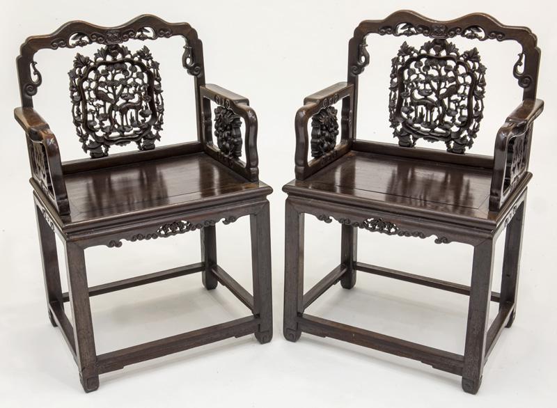 Pr. Chinese Qing rosewood armchairs, (1 of 9)