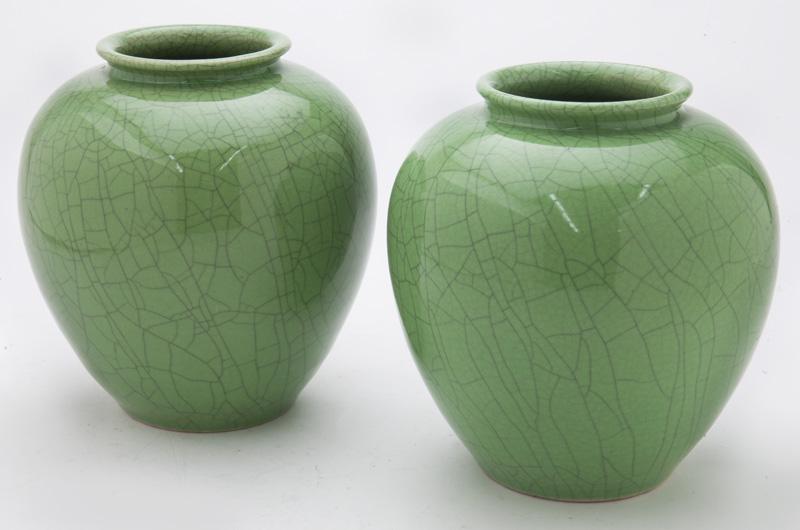 Pr. Chinese Republic celadon ice-crackled jars. (1 of 4)