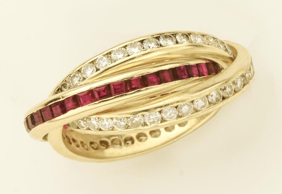 14K gold tripartite diamond & ruby ring, (1 of 3)