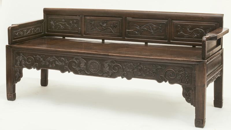 Chinese Qing carved rosewood bench, (1 of 8)