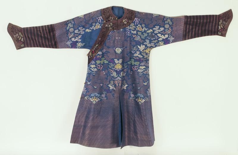 Chinese Qing blue brocade dragon robe, (1 of 5)