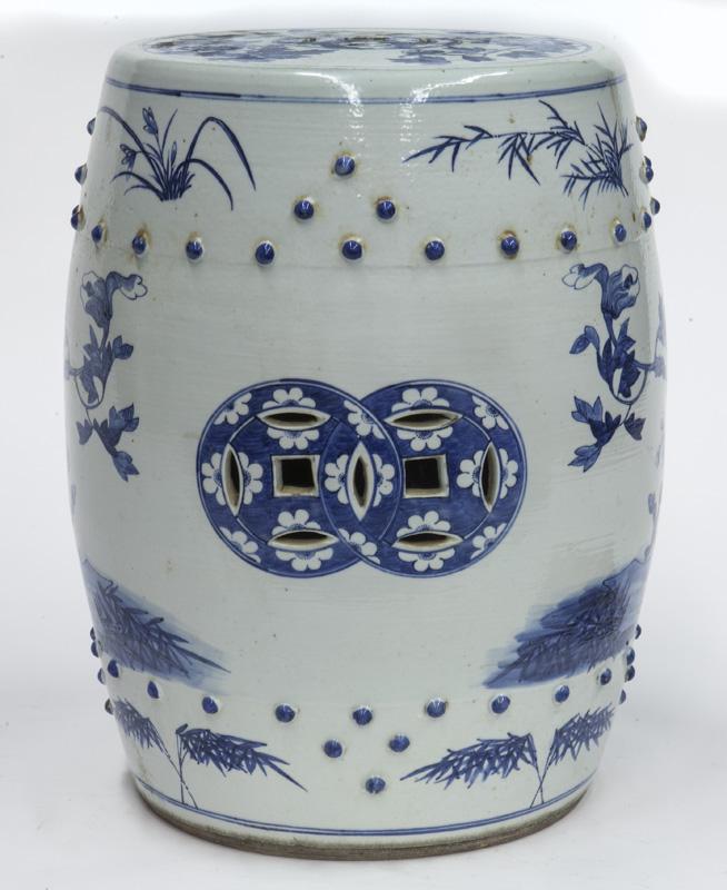 Chinese Qing blue & white porcelain stool, (1 of 8)