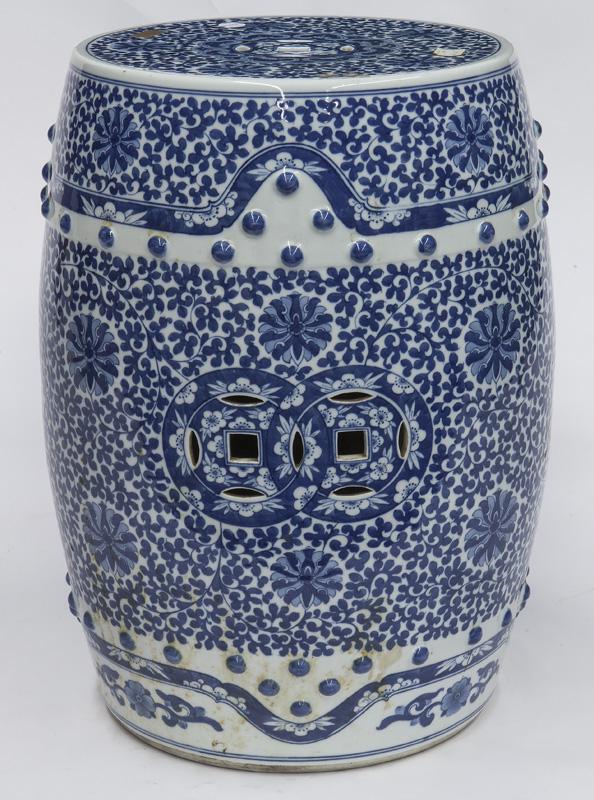 Chinese Qing blue & white porcelain garden stool, (1 of 8)