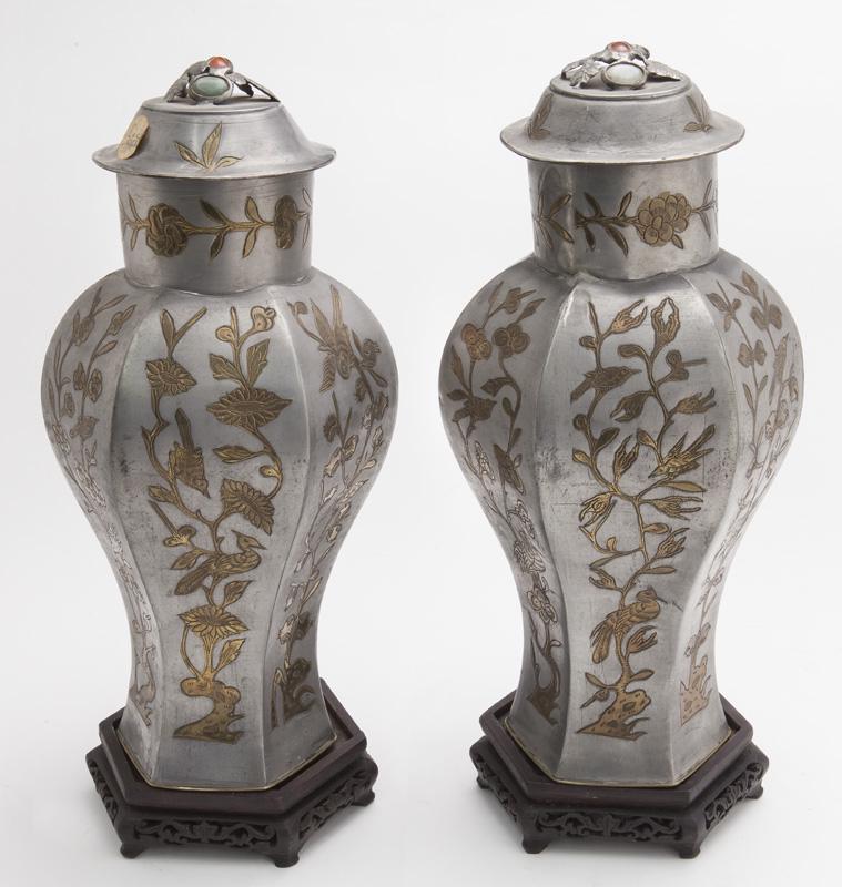 Pr. Chinese chao chow pewter jars, (1 of 9)
