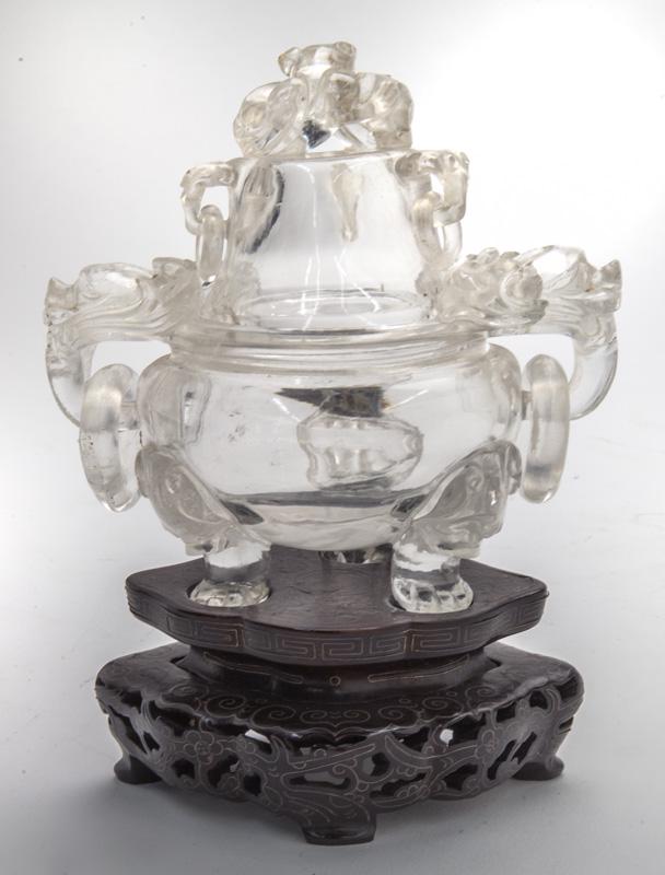 Chinese carved rock crystal incense burner, (1 of 5)